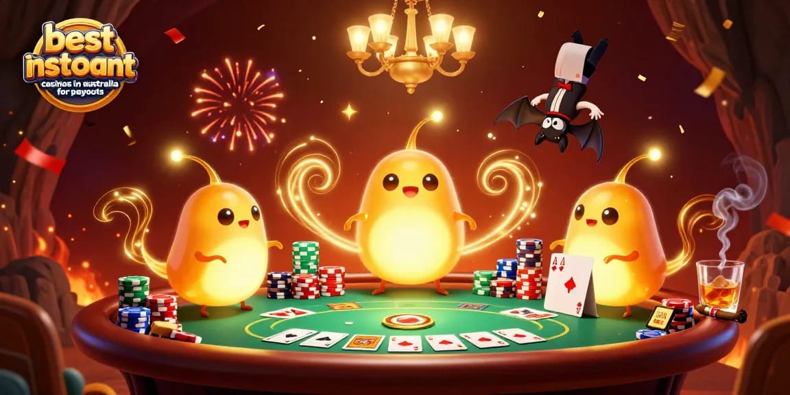 Experience the excitement at the best instant withdrawal casinos in Australia for payouts, featuring glowworms and a bat dealer in action.