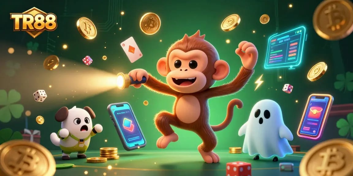 Experience the excitement of TR88 with a ghostly monkey juggling at a haunted casino.