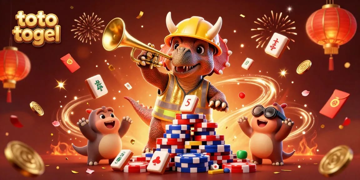 Experience the excitement of toto togel with a vibrant celebration scene featuring playful characters and casino elements.