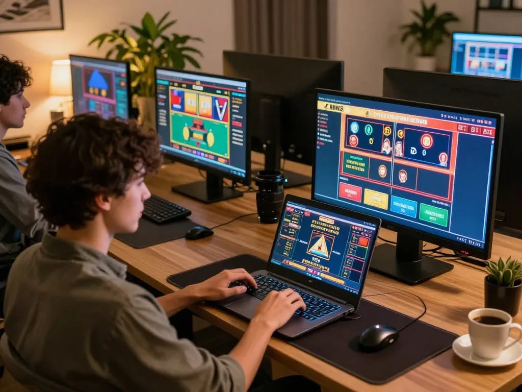 F168 user engaging with online casino games on a laptop, highlighting modern online gambling experience