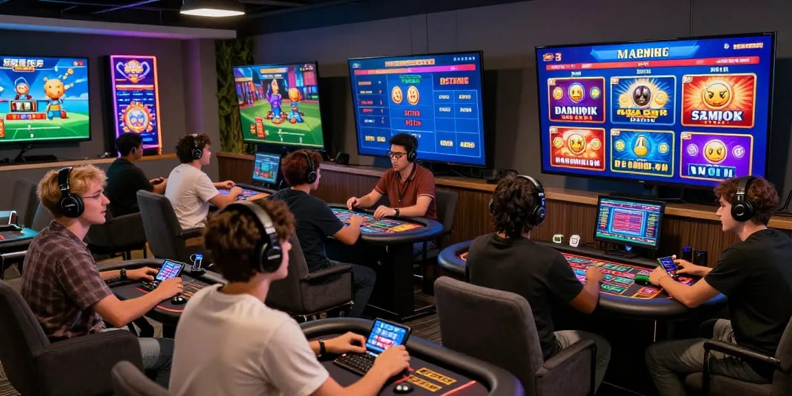 Engaged players enjoying the 88m casino gaming experience on modern screens, showcasing live games and betting options.