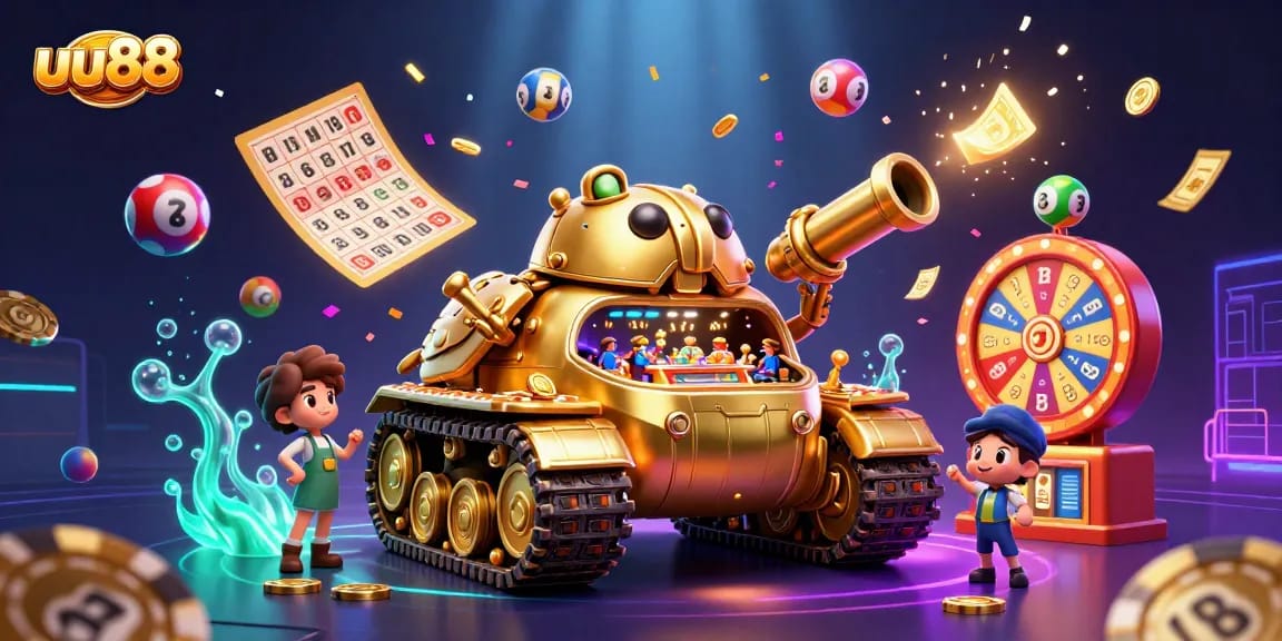 Engage in thrilling gameplay at uu88 with a vibrant casino-themed 3D illustration showcasing exciting features.