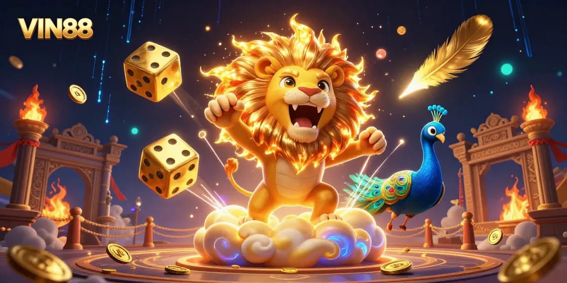Experience thrilling betting action with VIN88's dynamic casino scene featuring vibrant characters and game elements.