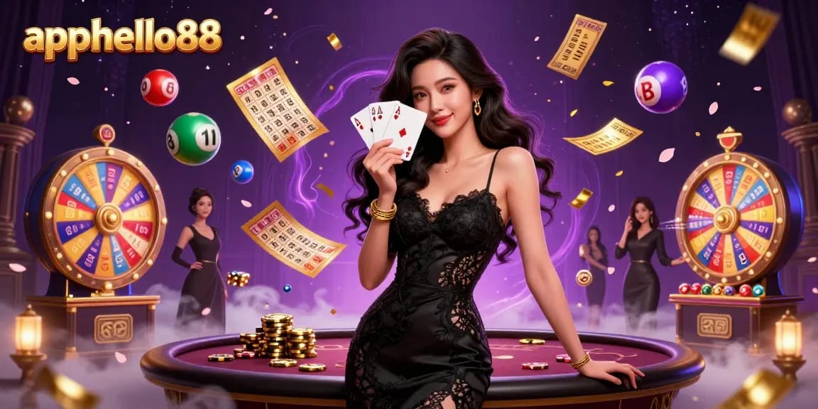 Experience the excitement at apphello88 with dynamic lottery elements and an elegant casino scene.