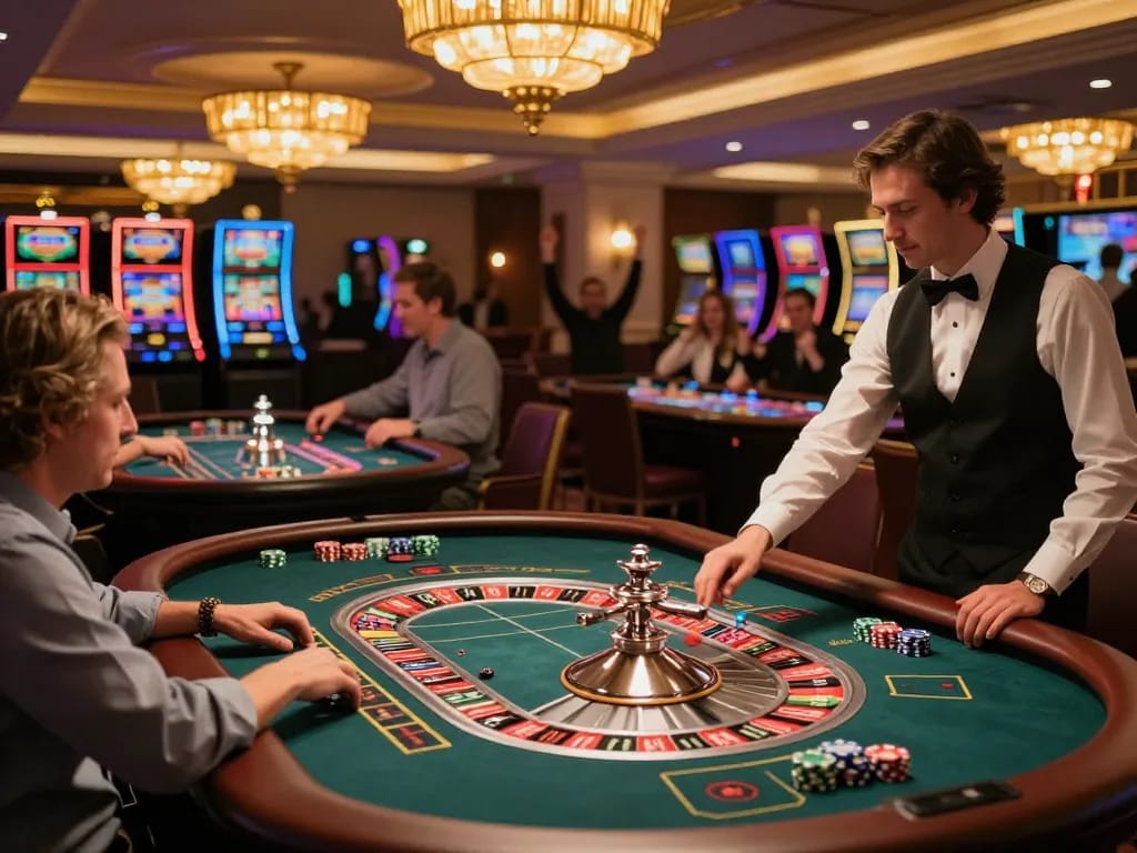 Players enjoying engaging roulette game at LU88N casino with vibrant atmosphere