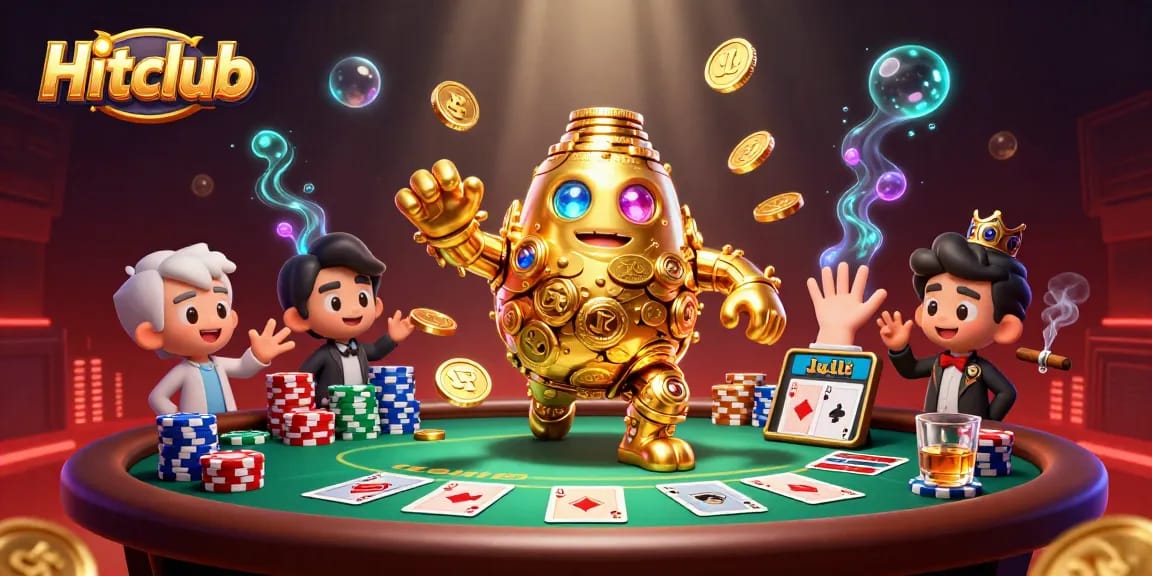 Experience thrilling gameplay at Hitclub with an impressive 3D golden golem and poker elements.