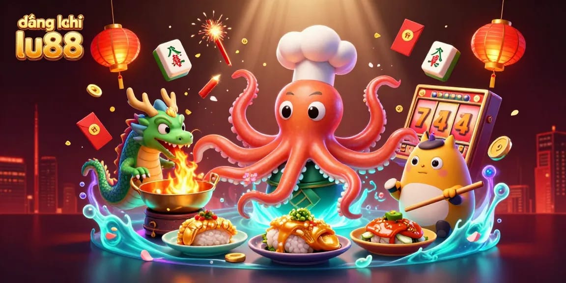 Engage in thrilling gaming at đăng ký lu88, featuring a lively scene with vibrant casino elements and characters.