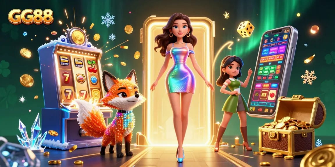Experience vibrant gaming at GG88 with a dazzling casino scene featuring exciting slot elements.