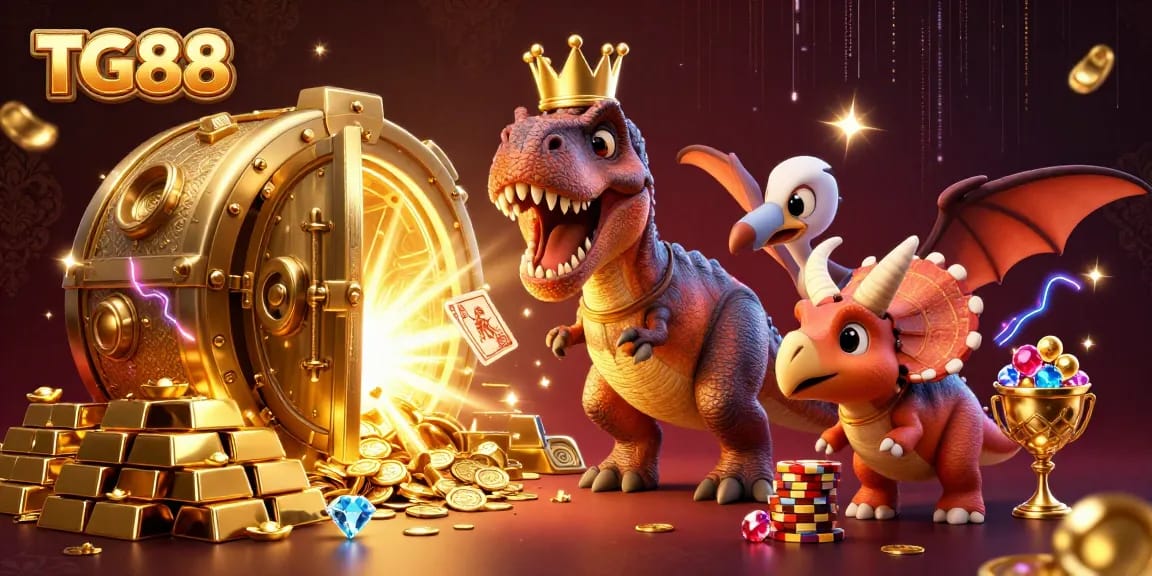 Experience thrilling gameplay with TG88 as adorable dinosaur characters engage in fun casino activities.