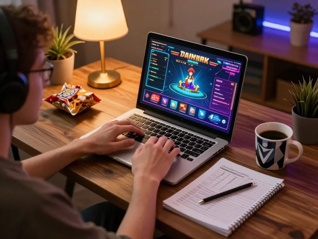 Player engaging in online casino gaming on Vipwin with vibrant graphics and strategic notes