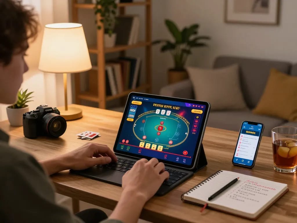 Engaging in a Sunwin casino game from a cozy home setup, showcasing strategy and entertainment.