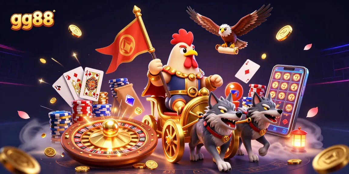 Experience excitement at gg88 with a dynamic 3D casino scene featuring winning elements and vibrant visuals.