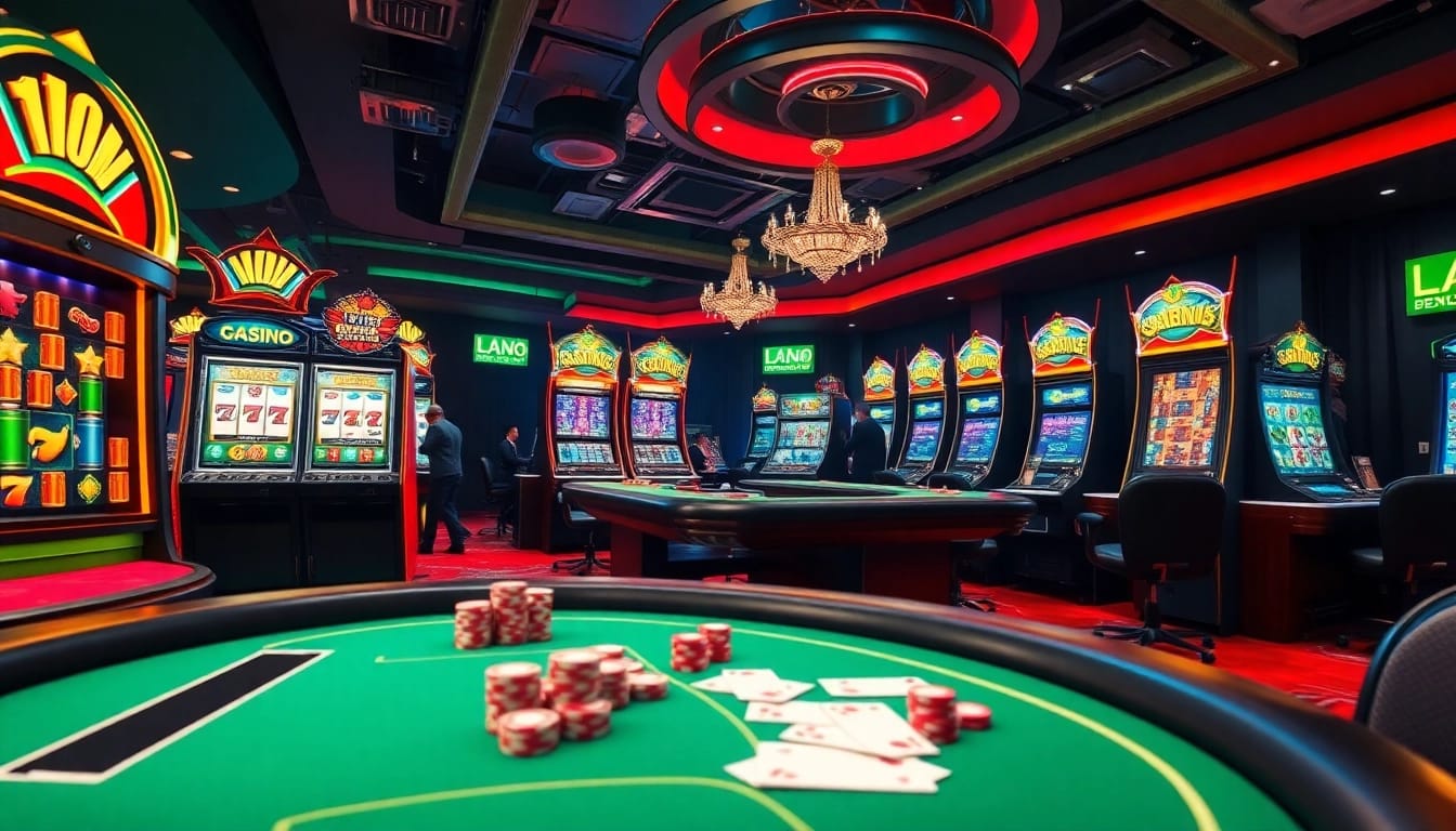 Experience the thrill of slot deposit pulsa gaming with vibrant casino visuals of spinning reels and celebrating players.