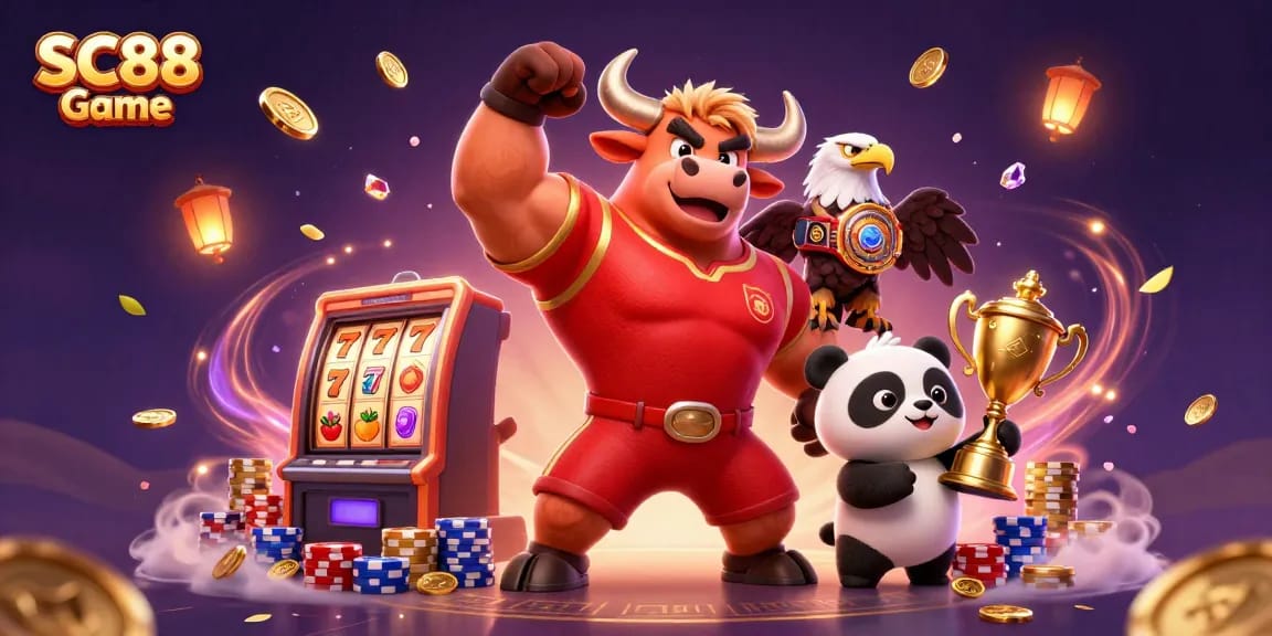 Experience thrilling SC88 Game action with dynamic characters and vibrant casino elements in an engaging 3D illustration.
