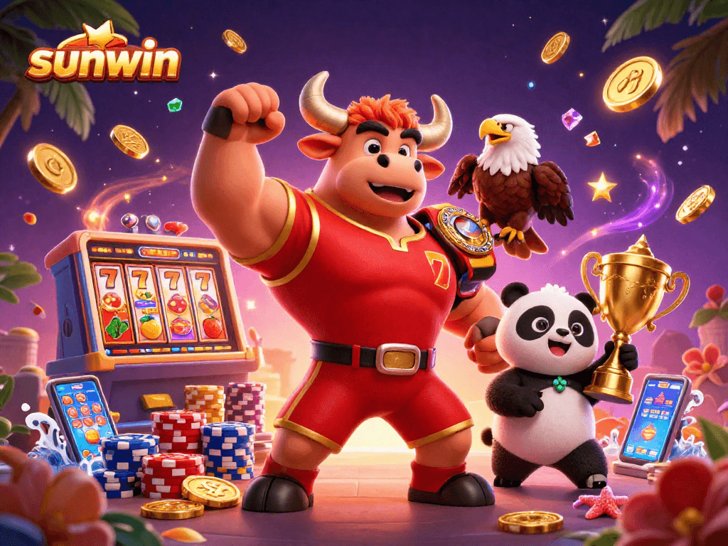 Win big at sunwin casino with our colorful 3D illustration showcasing vibrant gaming excitement.