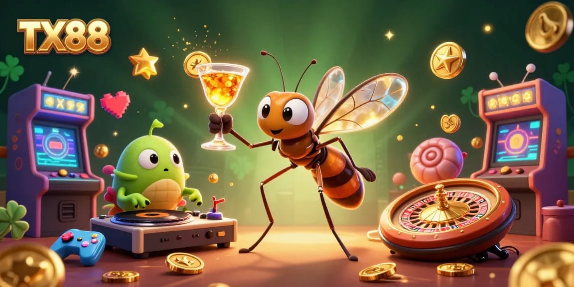Experience winning strategies with TX88 at this vibrant casino illustration showcasing exciting gaming elements.