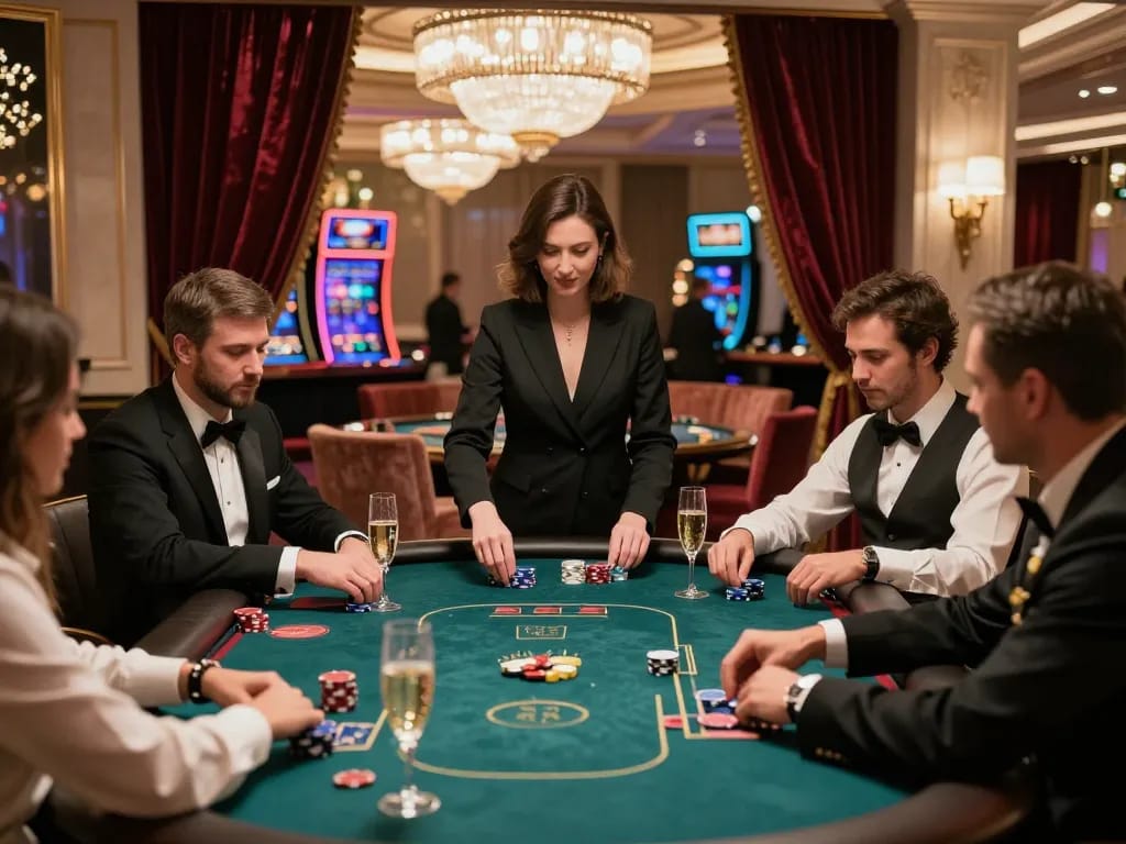 KP88 VIP casino scene with high-stakes poker table and elegant players enjoying the game