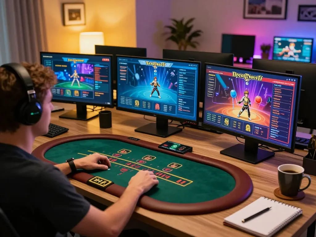 Engaging in live blackjack on https://net88.wtf/ from a cozy home gaming setup, showcasing dynamic gameplay.