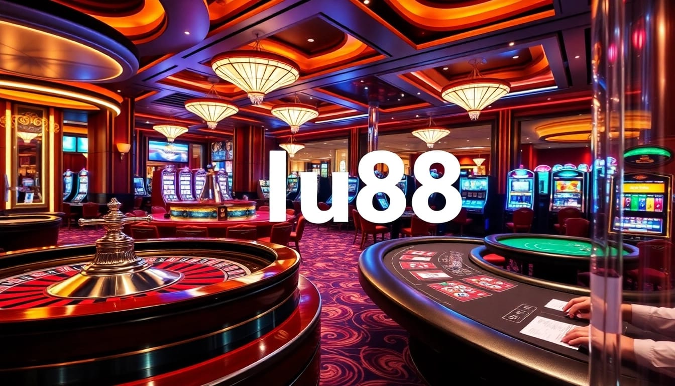 Players enjoying thrilling games at lu88 casino, featuring roulette and poker tables.