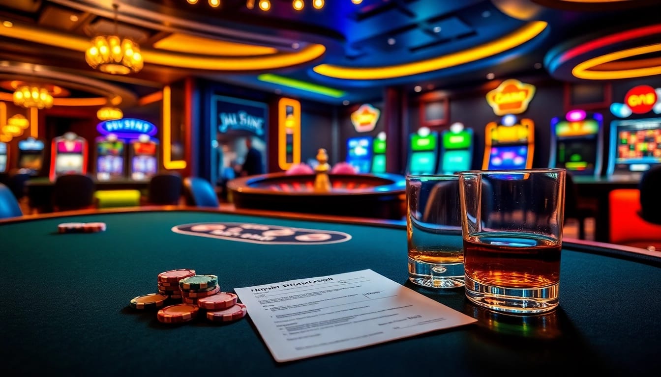 Experience the thrill of go8 gambling with vibrant casino tables, poker chips, and illuminated slot machines.