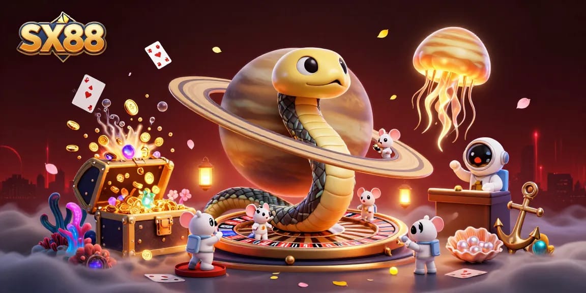 Experience thrilling bets at SX88 as cosmic characters engage in a vibrant, dynamic 3D scene.