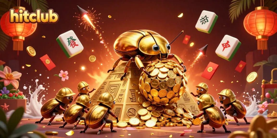 Hitclub showcases exciting gameplay with vibrant golden coins and energetic beetles in a casino scene.