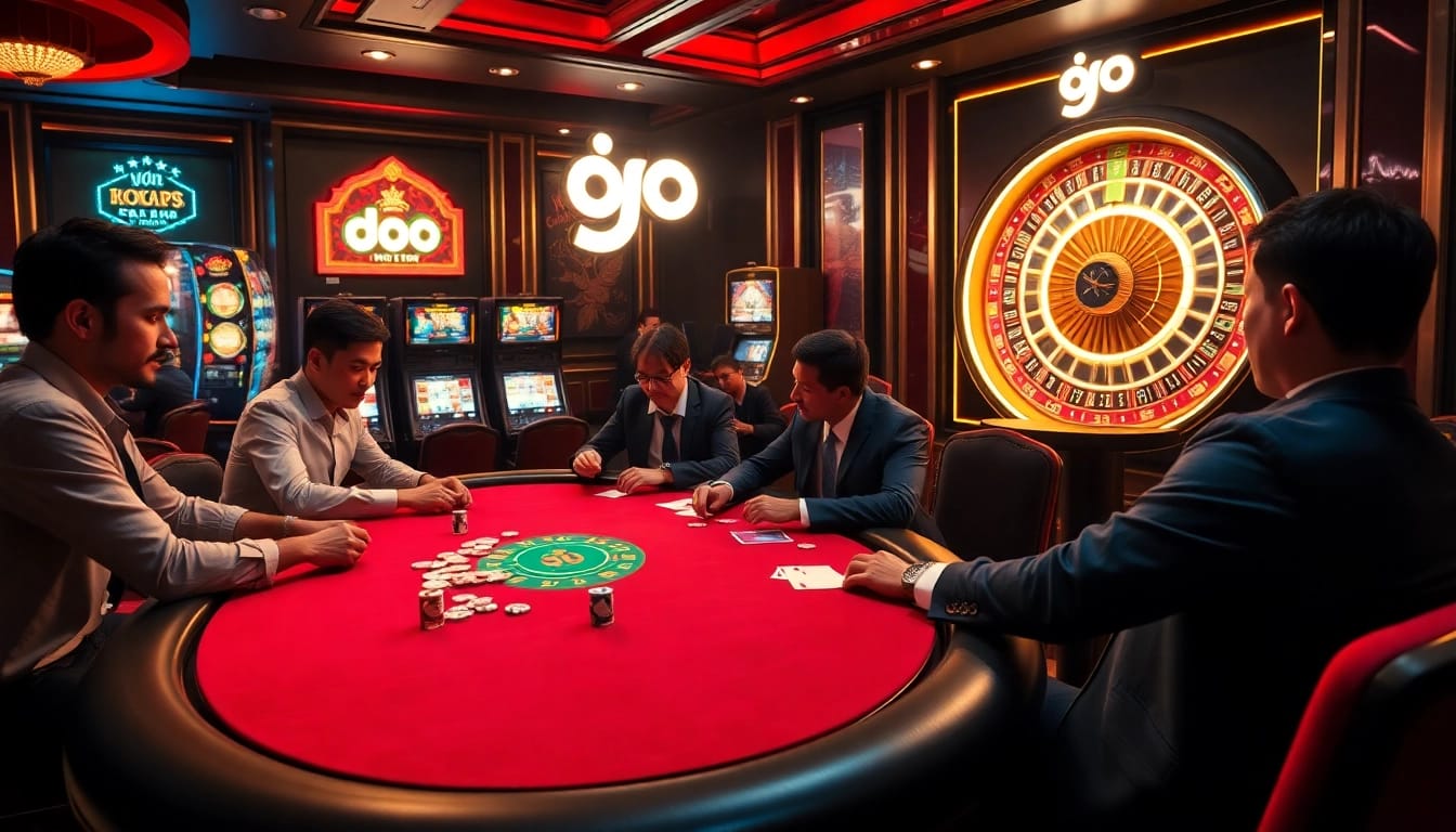 Engaged players enjoy a high-stakes poker game at a luxurious casino, with a focus on go 99 promotions.
