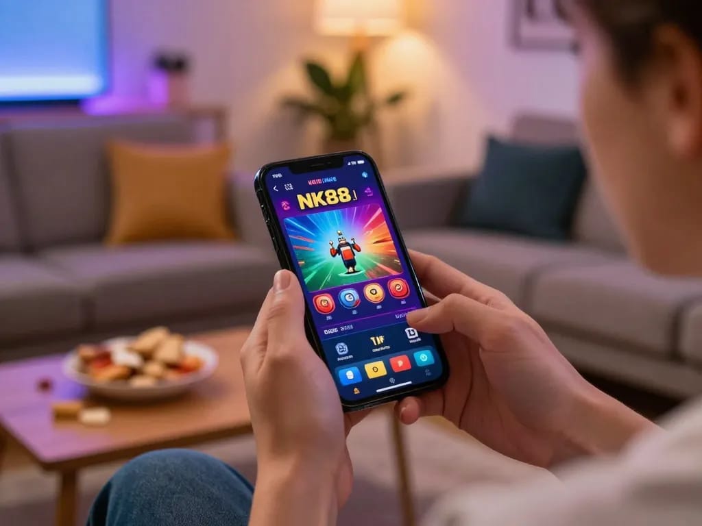 Enjoying engaging gameplay on the NK88 app while relaxing at home.