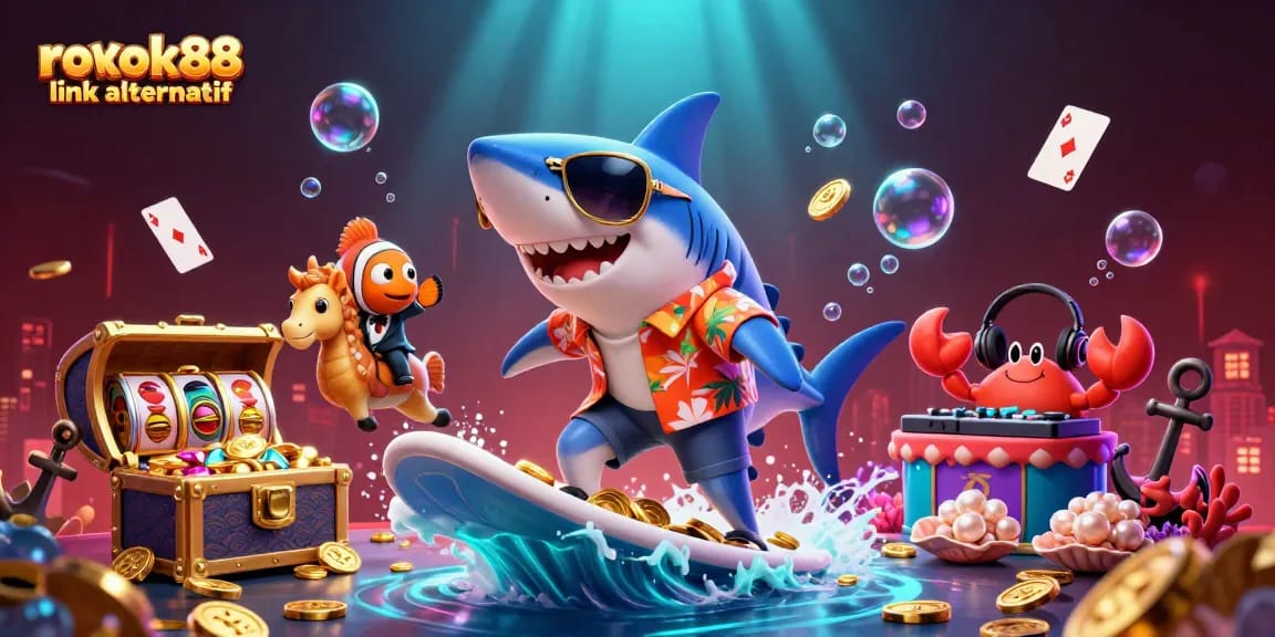 Engage with rokok88 link alternatif and win big with vibrant online casino-themed 3D illustration.
