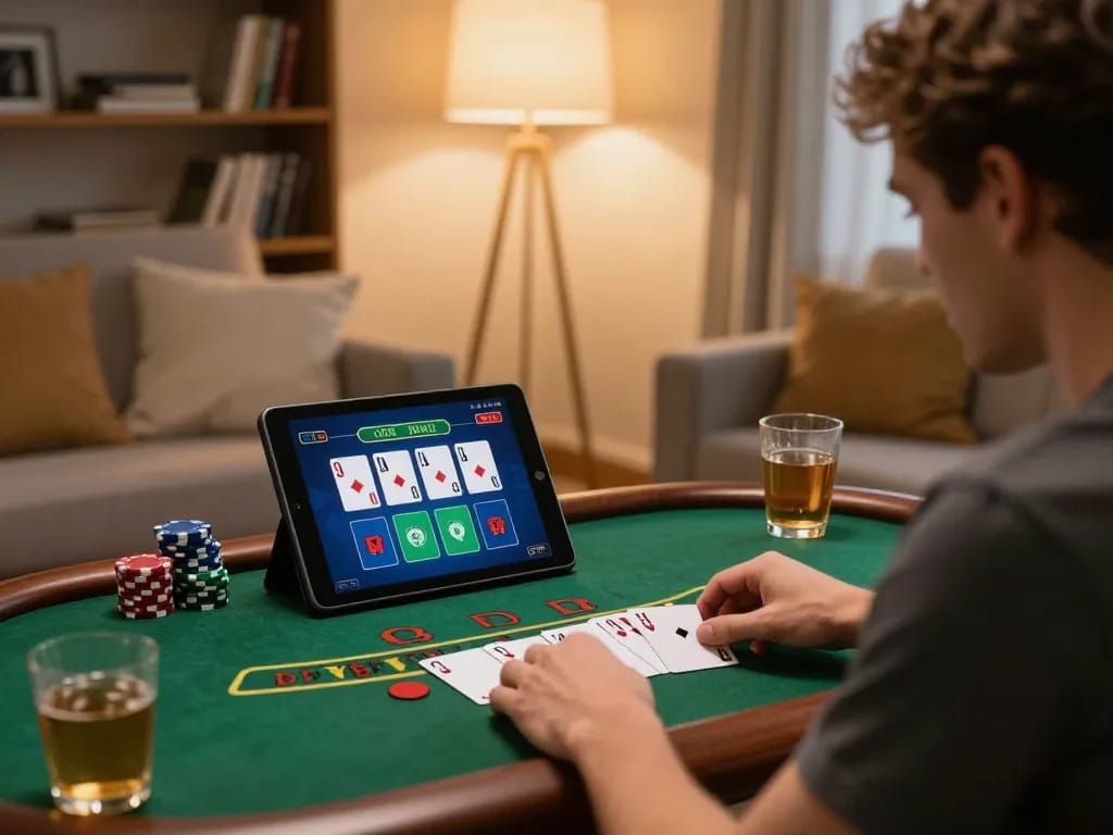 LUCKY88 offers an exciting online blackjack experience in a cozy home setting.