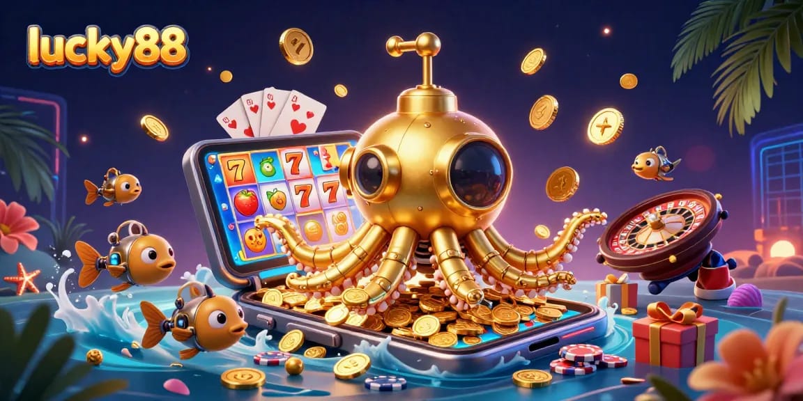 Join the adventure with lucky88 as the golden kraken submarine explores vibrant slot game treasures.