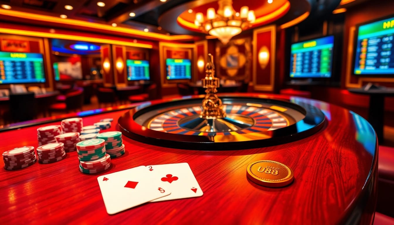 Engage with thrilling gaming moments at UU88 with vibrant casino elements like roulette and poker.