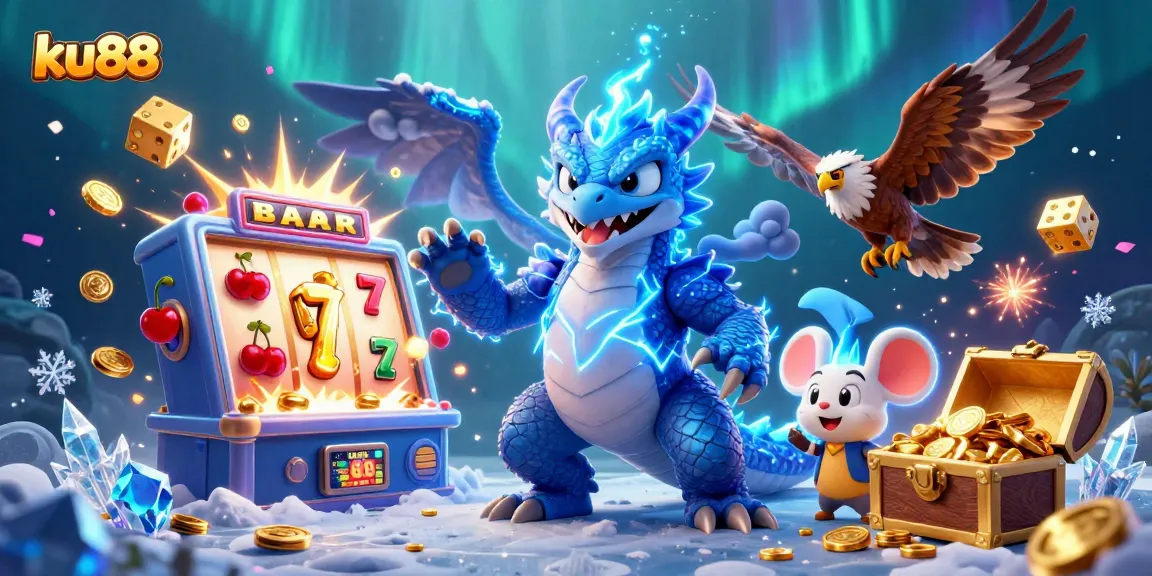 Experience thrilling games with ku88 in this vibrant 3D casino scene featuring dynamic characters and rich visuals.