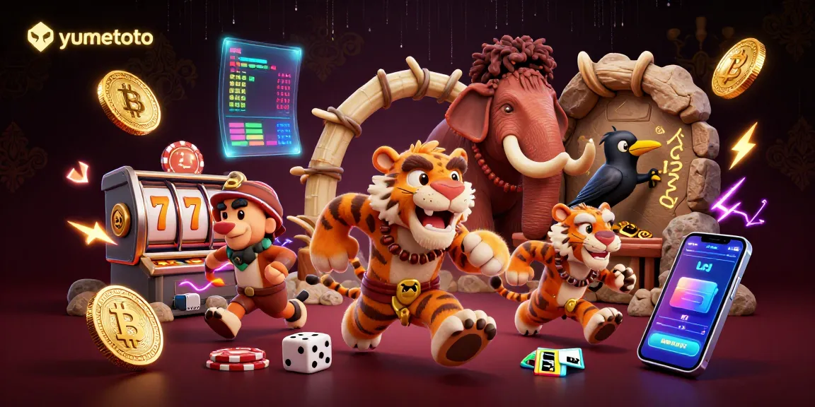 Experience thrilling games at yumetoto while enjoying neon-lit slot reels and crypto elements in a vibrant casino.