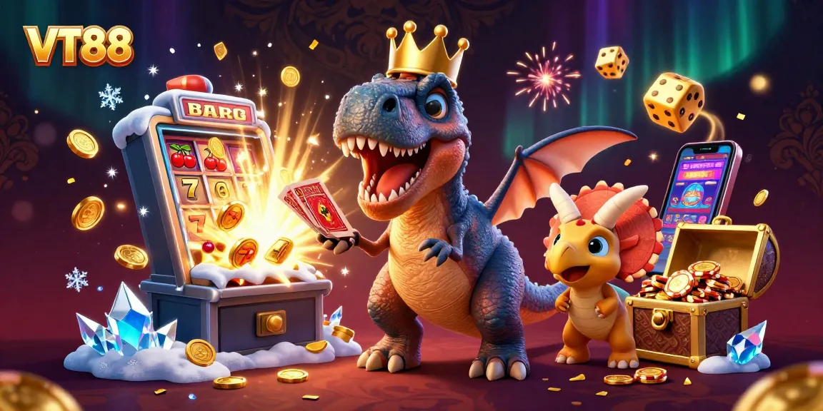 Experience the excitement of VT88 as a T-Rex shuffles cards and a baby triceratops stacks chips.