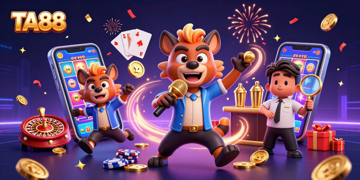 Experience the excitement of TA88 with 3D cartoon hyenas in a lively casino scene.