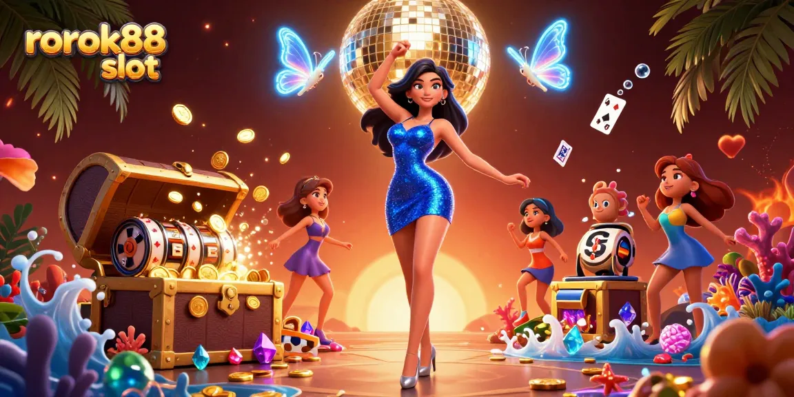 Experience the thrill of rokok88 slot with vibrant visuals of a dynamic casino scene featuring extravagant elements.