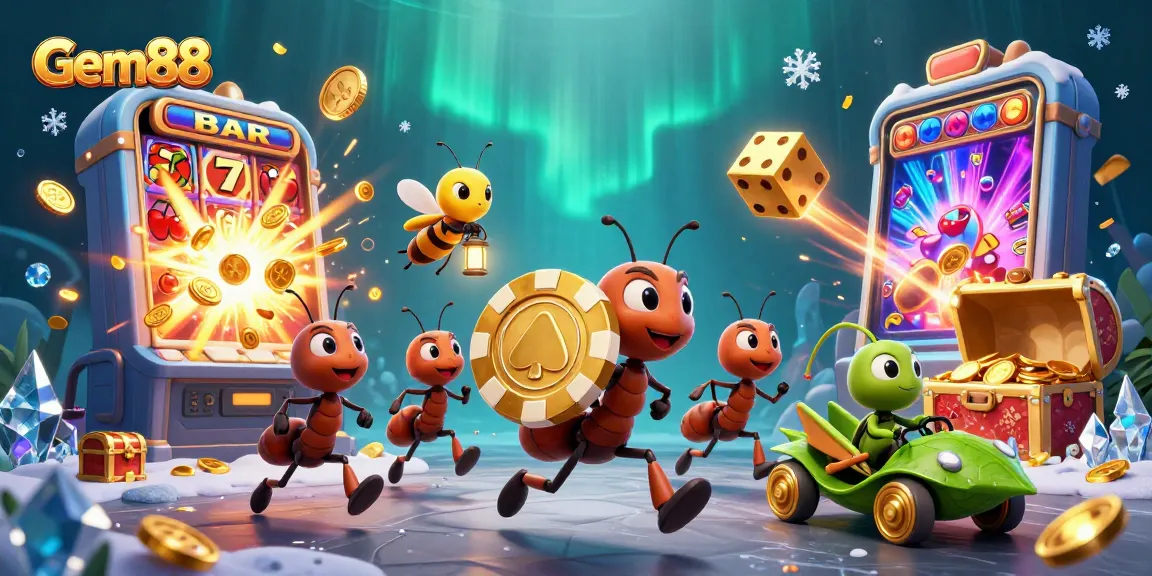 Experience the excitement of Gem88 with a lively heist scene featuring whimsical characters amid a jackpot frenzy.