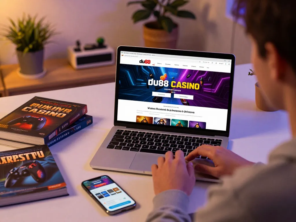 Engaging du88 online casino gameplay on a laptop in a cozy home setting.