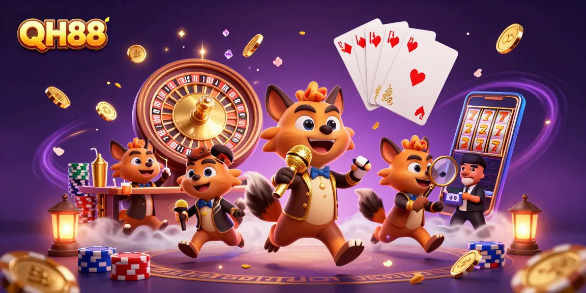 Entertaining comedy casino scene featuring QH88 hyenas with vibrant elements creating excitement.