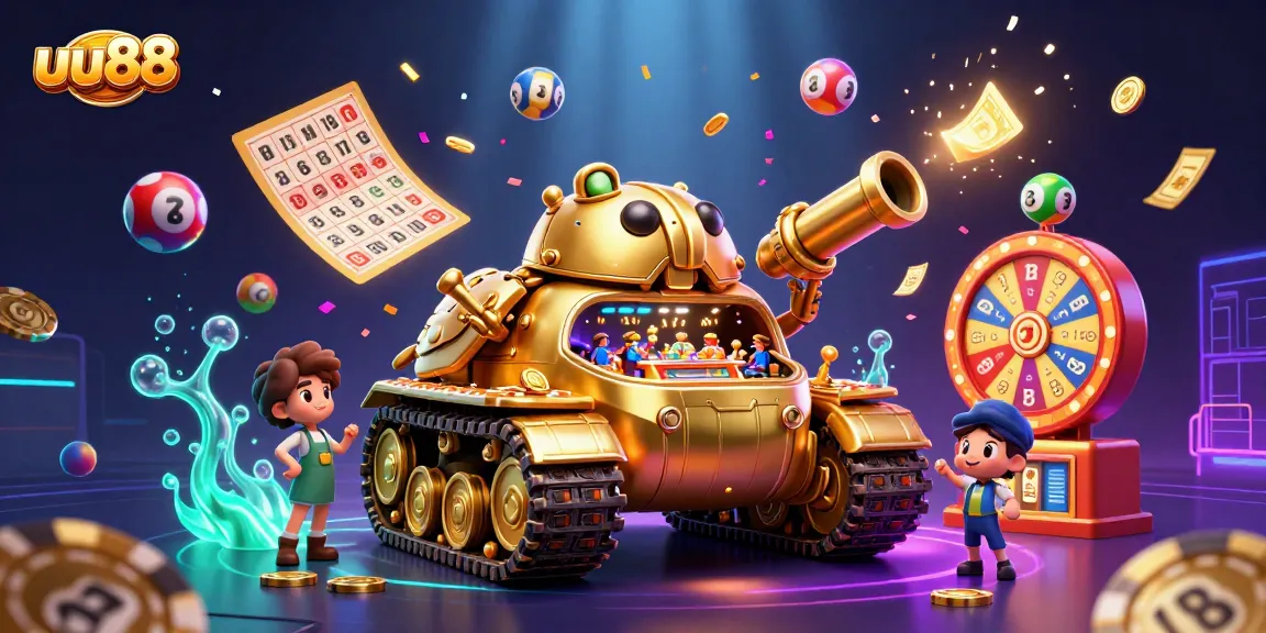 Engage in thrilling gameplay at uu88 with a vibrant casino-themed 3D illustration showcasing exciting features.