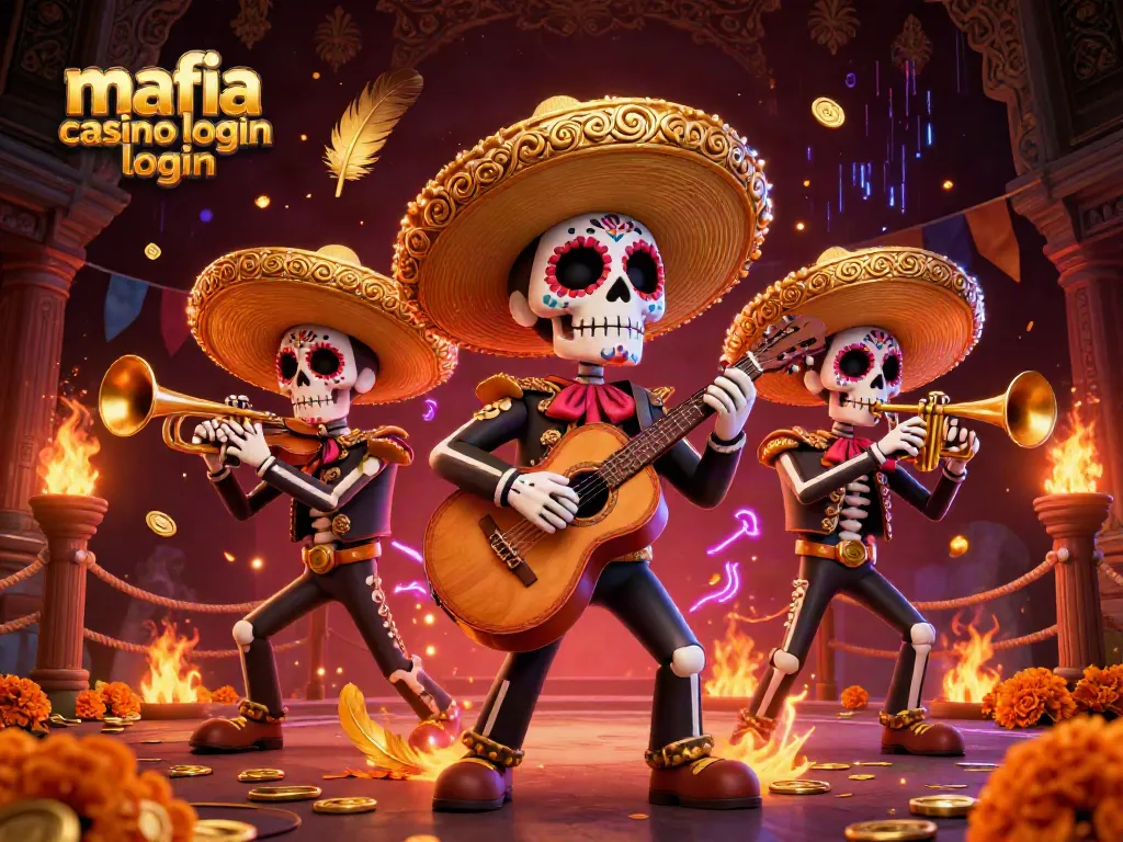 Experience thrilling action with mafia casino login featuring an energetic mariachi band amidst casino elements.