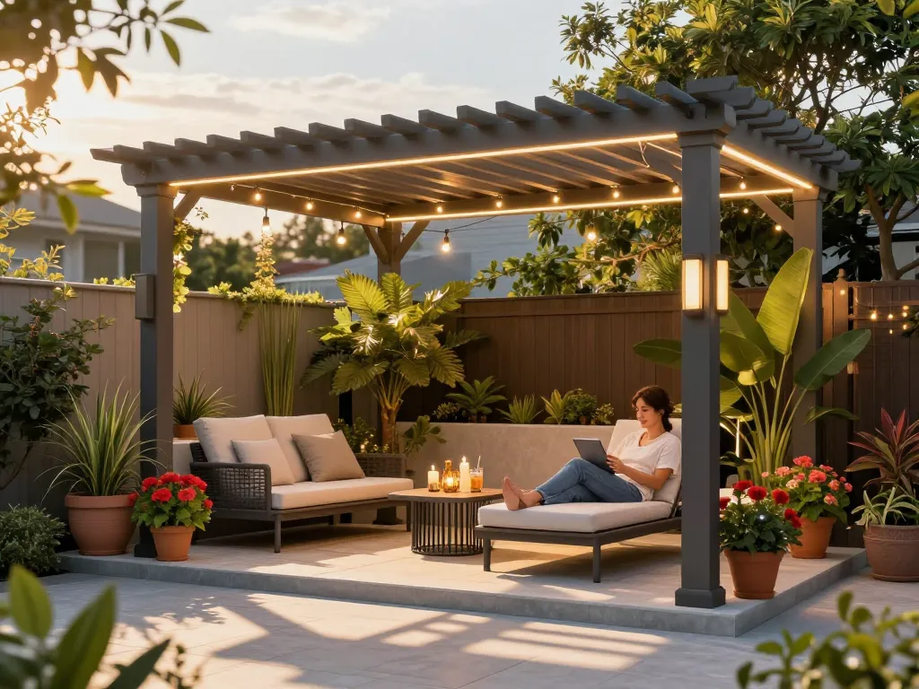 Bellissimo setup di pergola all'aperto che dimostra una gestione contenuti pergole (CMS) efficiente per un'atmosfera serena.
