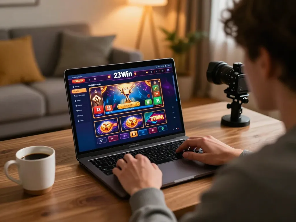 Player engaging in gameplay on 23Win online casino, showcasing strategic betting from home.