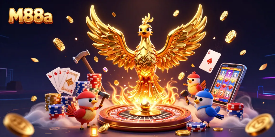 Cascade winnings with M88a as molten phoenix thrives amidst glowing casino treasures
