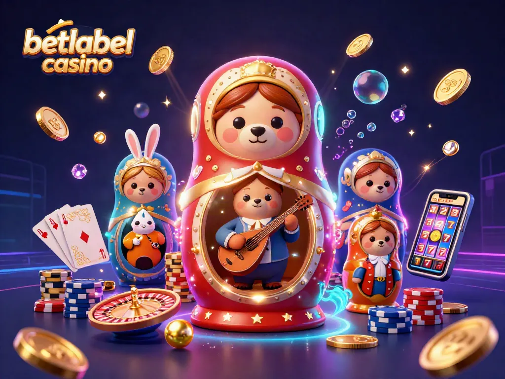 Engage with betlabel casino through a vibrant scene of casino excitement and cartoon characters.