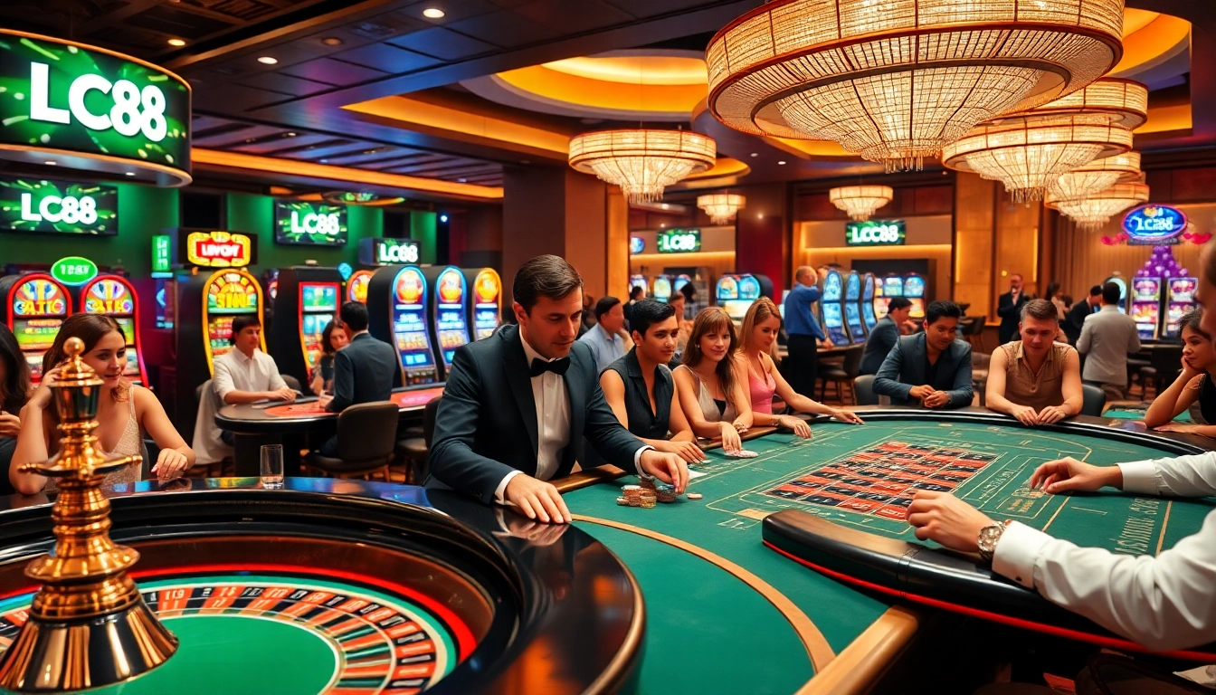 Players enjoying games at LC88 casino, showcasing excitement and engagement in gambling.