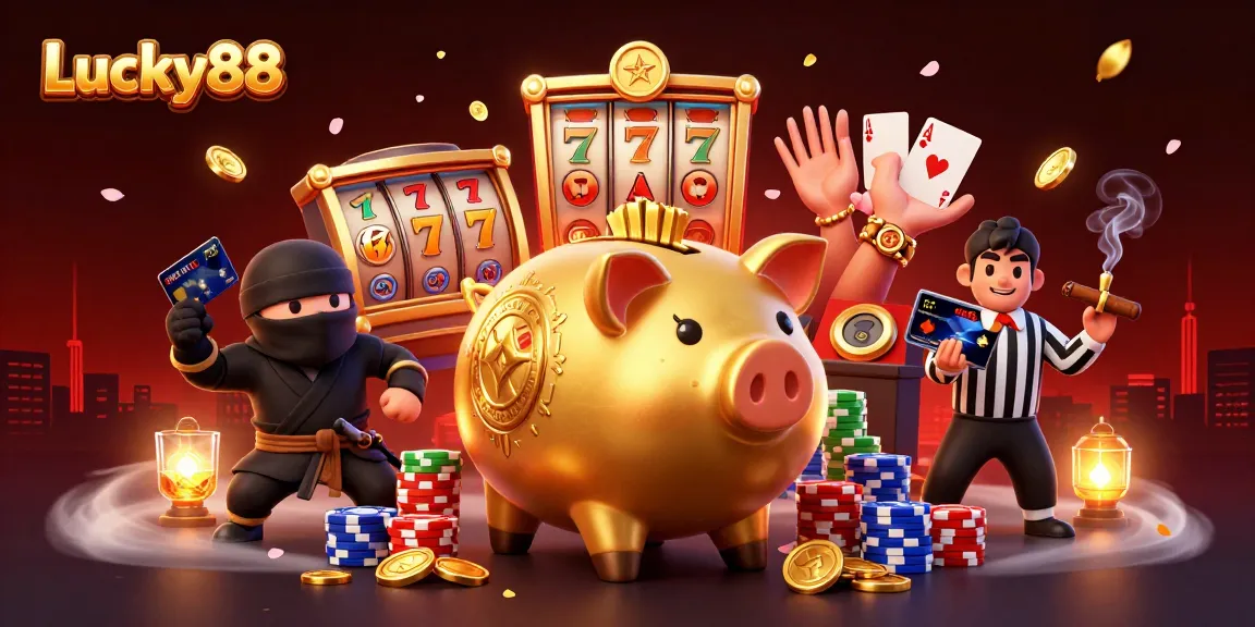 Engage with the Lucky88 slot experience as a golden piggy bank sumo wrestler transforms the gaming scene.