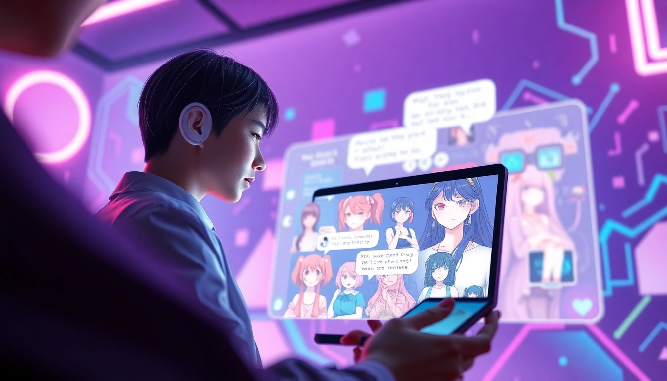 Engaging scene of a user interacting with hentai AI chat, featuring colorful anime characters.